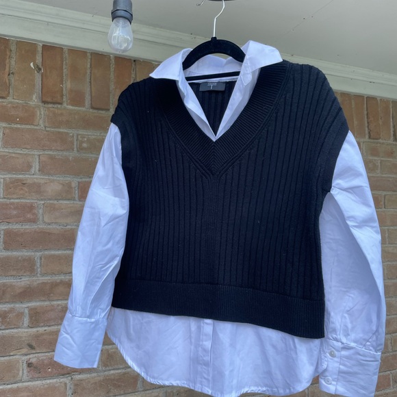 Tahari 2-in-1 Black Knit Vest with White Collared Blouse - Picture 3 of 5